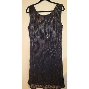 Pissaro Navy Beaded Cocktail Dress